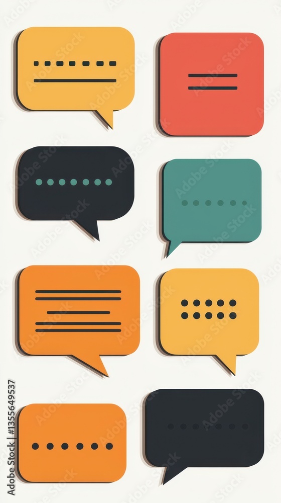 Poster colorful speech bubbles in an array of shapes are arranged on a subtle backdrop ideal for creative p