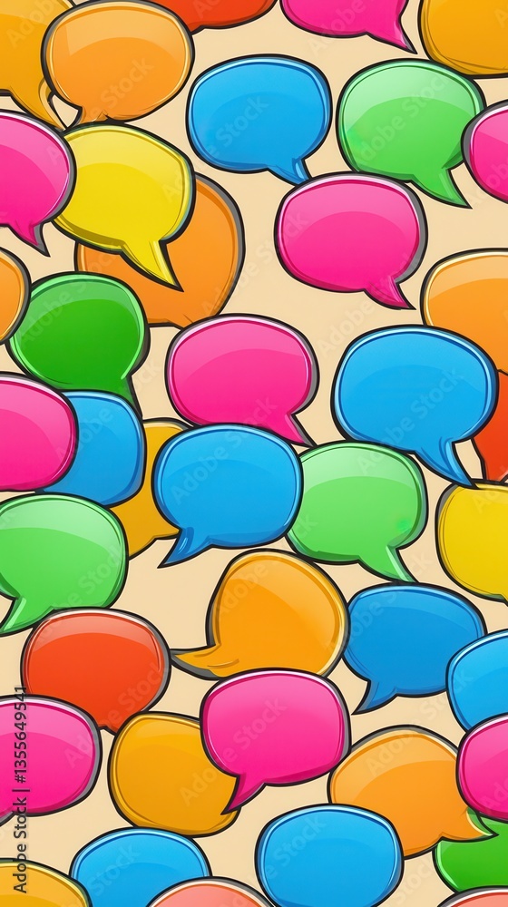 Poster a lively array of speech bubbles in various colors and sizes fills the canvas bringing an energetic 