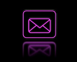 A pink glowing email icon on a glossy black background