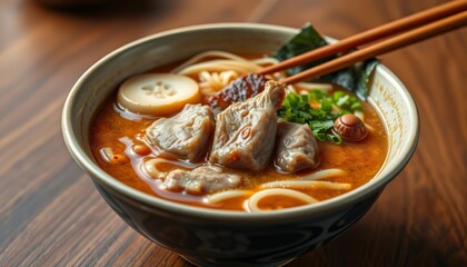 Rich pork broth udon noodles, chashu pork, in a classic Japanese bowl, japanese cuisine, cuisine