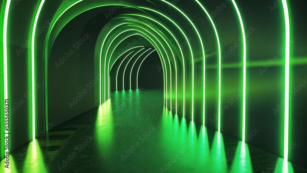 Canvas Prints neon tunnel in green: a mesmerizing view of a neon tunnel, bathed in vibrant green light, creating a