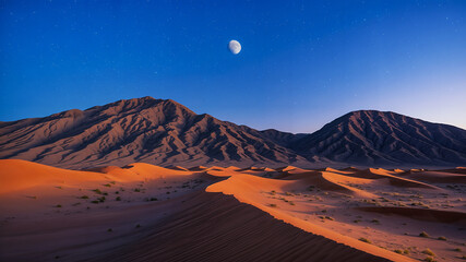 Naklejka premium Twilight Serenity Majestic Desert Landscape Under Moonlight