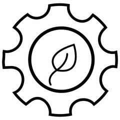 Gear with Leaf Icon Representing Sustainable Industrial Innovation, Eco-Technology, and Renewable Manufacturing with Transparent Background