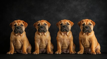 Obraz premium Four Adorable Bouledogue Puppies Posing Against a Dark Background