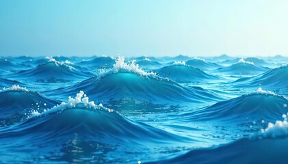 Subtle ocean-inspired waves, calming blue tones, repeating motif, art, tranquil, fabric