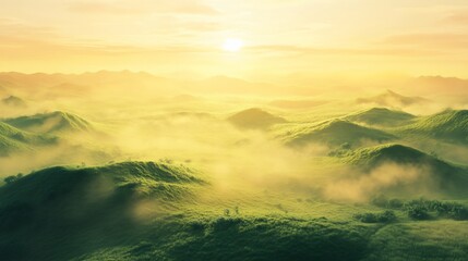 Serene Rolling Hills Under a Golden Sky, a Tranquil Landscape Scene