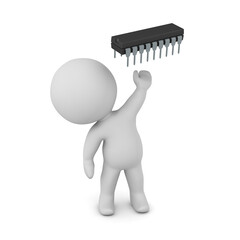 3D Character Holding Up a Microchip