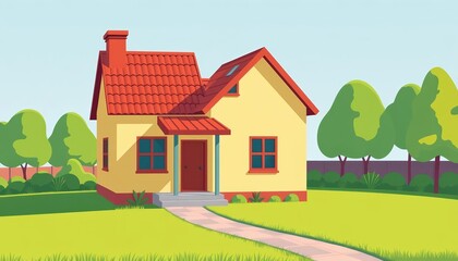Simple vector illustration of a house icon, providing ample empty space for design use, architecture, blank