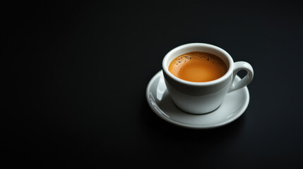 Obraz premium A white coffee cup with a brown liquid in it sits on a black table