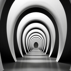 Tunnel of black and white arches