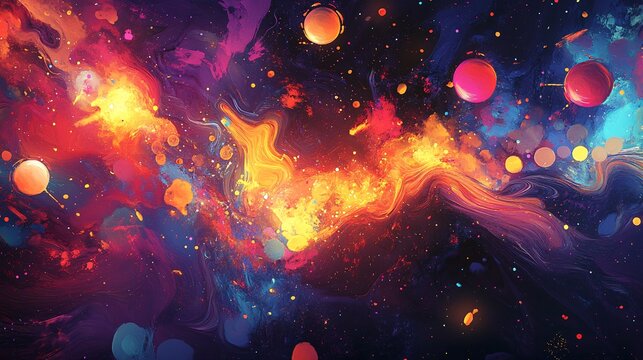 An abstract expression of creativity, where vibrant paint streaks and drips illuminate the dark canvas