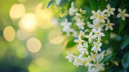 Serene White Jasmine Blossoms in Soft Sunlight