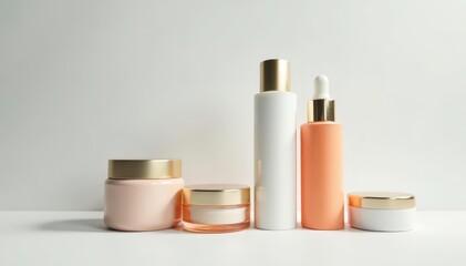 Various cosmetic containers on pristine white, design, shot