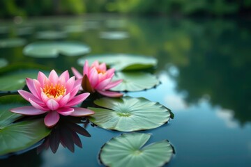 Water lilies form a natural floral pattern on serene lake, pattern, still life, lake