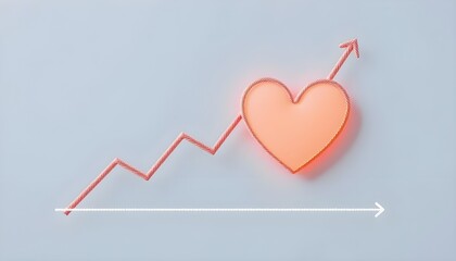 Rising Love Trend Concept with Heart and Growth Chart on Minimal Background