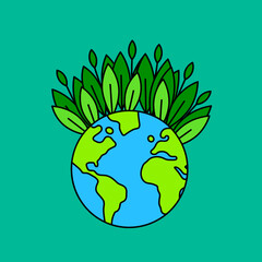 A cluster of leaves tops the Earth, representing the priority of environmental care