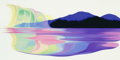 Obraz premium Colorful abstract landscape reflected in water showing mountains and trees