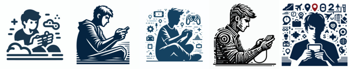 young man playing games on smartphone
