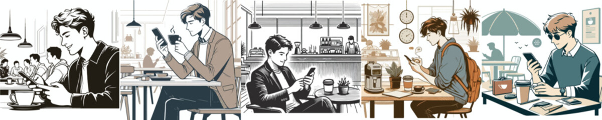 young man using smartphone in cafe