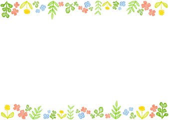 カラフルな花の水彩イラストの背景フレーム