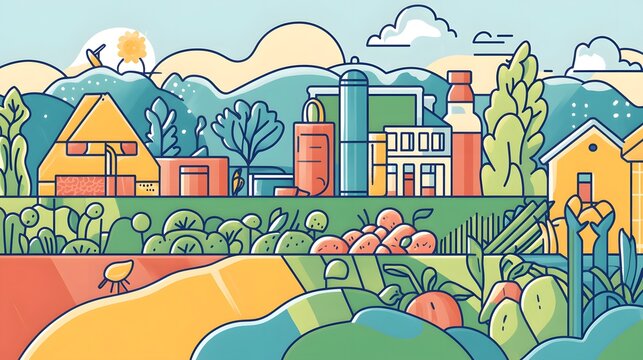 Modern Line Design Banner Illustration for Farm to Fork Concept Usage