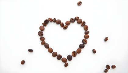 Heart Shape Made of Coffee Beans on White Background
