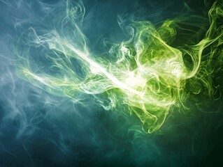 Obraz premium Ethereal Green Swirls of Smoke on Dark Background for Creative Designs