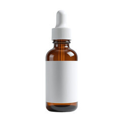 Fototapeta premium Brown glass dropper bottle with white label and pipette cap isolated on transparent background