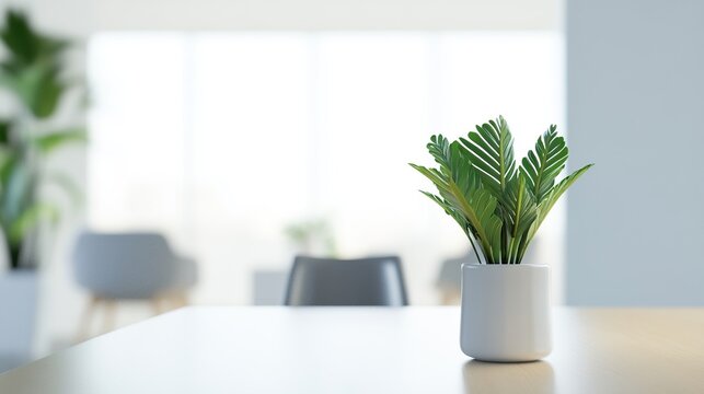 Minimalist meeting table with soft lighting, symbolizing focus and professionalism in a modern workspace.
