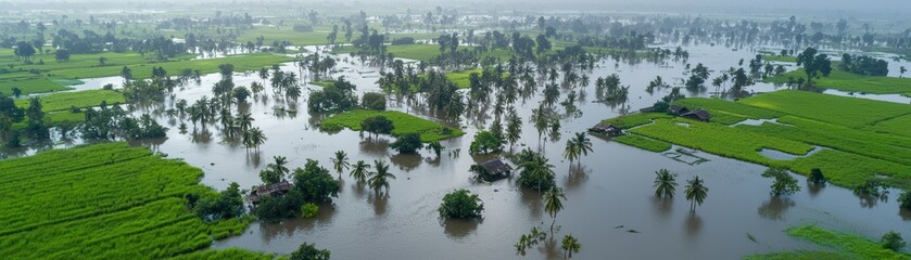 Aerial view of flooded swamp land.