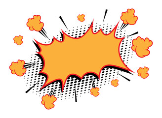 Comic book explosion. Comic speech bubble. Cartoon space frame with smoke effect and halftone 