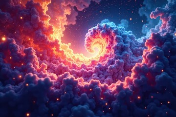 Abstract swirling nebula, cosmic dust, vibrant colors, hypnotic, artwork, fantasy
