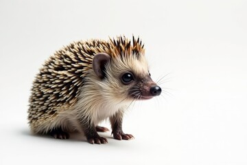 Obraz premium A solitary hedgehog, facing forward, against a stark white backdrop, vector, design, wildlife