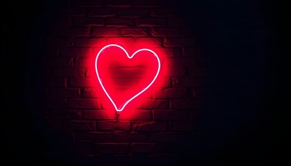 Glowing Neon Heart Sign on Dark Brick Wall Background