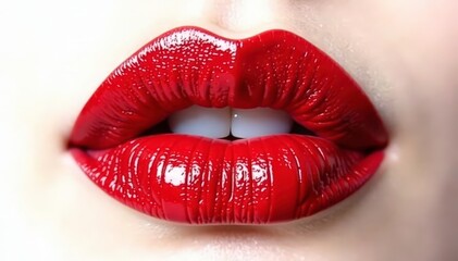 Obraz premium Bold red lip swatch against pure white, smooth surface, clean, isolated, lipstick swatch