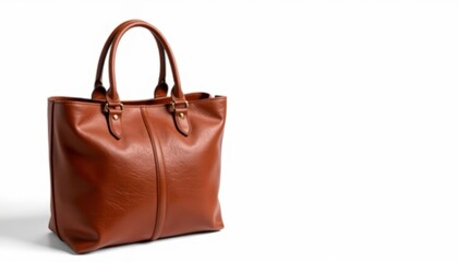 Naklejka premium Brown leather tote bag isolated on white background, luggage, high resolution