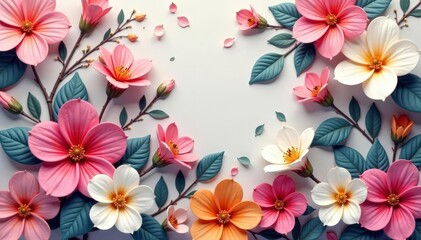 Continuous blooming floral motif, soft color palette , bud, print