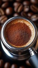 A close up view of fresh coffee grounds in a holder