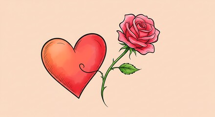 Romantic Heart and Rose Illustration for Valentine's Day Card