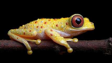 Obraz premium Tiny, vibrant yellow frog on branch