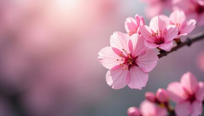 Obraz premium Delicate pink sakura blossoms, soft petals, gentle branches, surface pattern, floral, pastel