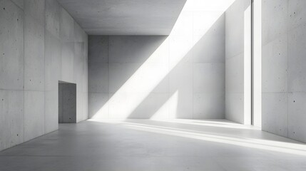 Obraz premium Modern Minimalist Concrete Room Interior Design with Sunlight Streaming Through Window