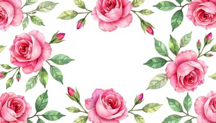 Naklejka premium Delicate watercolor roses, leaves, and buds form a continuous floral pattern , romantic, fabric
