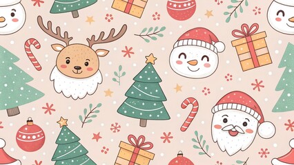 A cute and festive seamless Christmas pattern illustration, perfect for holiday designs.