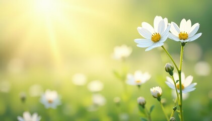 Delicate white wildflowers against a bright backdrop , nature photography, flower