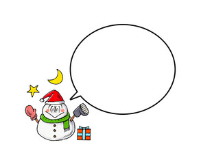 サンタ帽をかぶる雪だるま 吹き出し