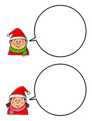 サンタ帽をかぶる男の子と女の子 吹き出し