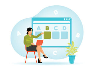 Person Passing Online Test on Laptop. Ticking Right Answer in Online Distant Test.