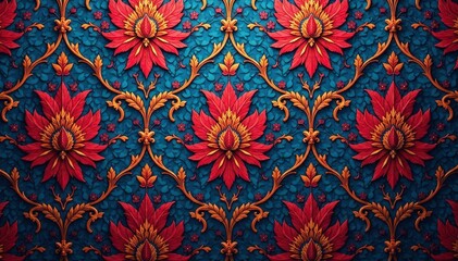 Geometric damask, repeating diamond shapes with acanthus leaves , texture, textile, surface