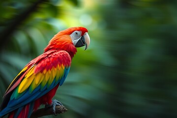 Obraz premium Parrot With A Red Head And White Feathers Along Its Eyes Standing Out On Black